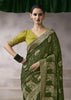 “Exclusive Offer” : Mehndi Green Banarasi Designer Saree With Embroidered Blouse