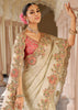Pearl White Designer Embroidered Silk Saree