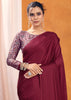 Claret Red Satin Silk Saree with Ajrakh Printed Pallu and Blouse