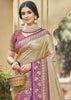 Beige And Purple Woven Kanjivaram Silk Saree