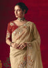 Cream Beige Designer Embroidered Saree