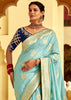 Aruba Blue Woven Banarasi Designer Silk Saree With Embroidered Blouse