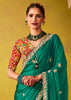 Ultramarine Green Woven Embroidered Chiffon Saree