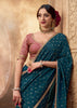 “Exclusive Offer” : Coral Blue Woven Designer Embroidered Silk Saree With Contrast Blouse