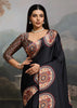 Ink Black Printed Satin Silk Saree