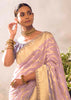 Sweet Lavender Purple Banarasi Designer Silk Saree With Embroidered Blouse