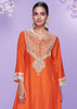 Alima Orange A-Line Embroidered Kurta