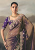 Golden Purple Tissue Embroidered Wedding Wear Saree