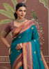 Teal Blue Woven Banarasi Tussar Silk Saree