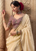 “Exclusive Offer” : Off White Woven Designer Embroidered Silk Saree With Contrast Blouse