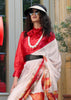 Red And White Printed Satin Silk Saree