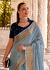 Horizon Blue Woven Banarasi Linen Silk Saree with Velvet Blouse