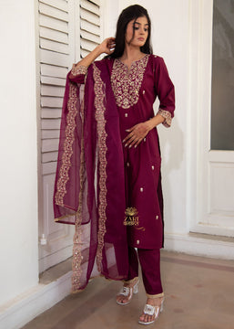 Wine Zari Embroidered Suit Set (10702047445185)