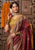 Ochre Red Woven Banarasi Silk Saree With Embroidered Blouse