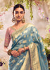 Mineral Blue Banarasi Designer Silk Saree With Embroidered Blouse