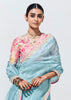 Sterling Blue Designer Organza Tissue Silk Saree With Printed Blouse