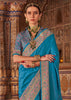 Heritage Blue Printed Kashmiri Jamewar Saree