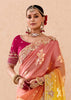 Peach And Yellow Heavy Embroidered Designer Silk Saree