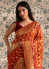 Nitya: Khaddi Georgette Saree in the Shades of Red and Beige