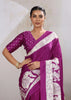 Dahlia Purple Printed Satin Silk Saree