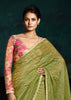 Olive Green Designer Tissue Silk Saree With Printed Blouse