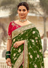 Mehndi Green Woven Banarasi Designer Silk Saree With Embroidered Blouse