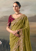 Moss Green Tissue Embroidered Wedding Wear Saree