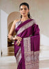 Wine Purple Printed Satin Silk Saree