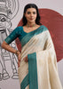 Blue Border Ivory Woven Banarasi Silk Saree