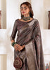 Fossil Grey Banarasi Printed Soft Silk Saree