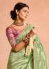 Grass Green Woven Banarasi Designer Tissue Silk Saree With Embroidered Blouse