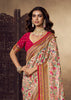 Cream And Pink Woven Soft Silk Saree