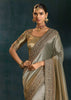 Grey Green Embroidered Designer Tissue Saree