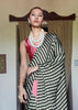 Black White Stripe Printed Satin Crepe Saree