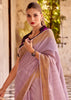 Lilac Purple Woven Banarasi Linen Silk Saree with Velvet Blouse