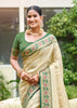 Beige Green Woven Banarasi Silk Saree