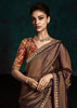 Coffee Brown Designer Tissue Silk Saree With Printed Blouse