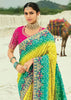Yellow & Green Woven Georgette Bandhej Designer Saree