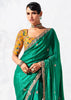 Alpine Green Embroidered Designer Silk Saree