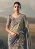 Golden Blue Tissue Embroidered Wedding Wear Saree