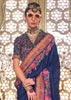 Navy Blue Printed Kashmiri Jamewar Saree