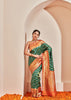 Ananda : Silver and Gold Zari Striped Kanjivaram Saree in the Shades of Forest Green