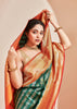 Ananda : Silver and Gold Zari Striped Kanjivaram Saree in the Shades of Forest Green