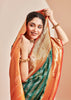 Ananda : Silver and Gold Zari Striped Kanjivaram Saree in the Shades of Forest Green