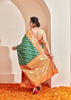 Ananda : Silver and Gold Zari Striped Kanjivaram Saree in the Shades of Forest Green