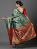 GOLDEN SEA GREEN WOVEN KANJIVARAM SAREE (6871696670913)