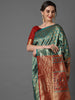 GOLDEN SEA GREEN WOVEN KANJIVARAM SAREE (6871696670913)