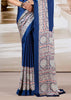 Navy Blue Printed Satin Silk Saree
