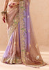 Beige And Purple Heavy Embroidered Designer Silk Saree