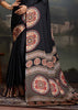 Ink Black Printed Satin Silk Saree